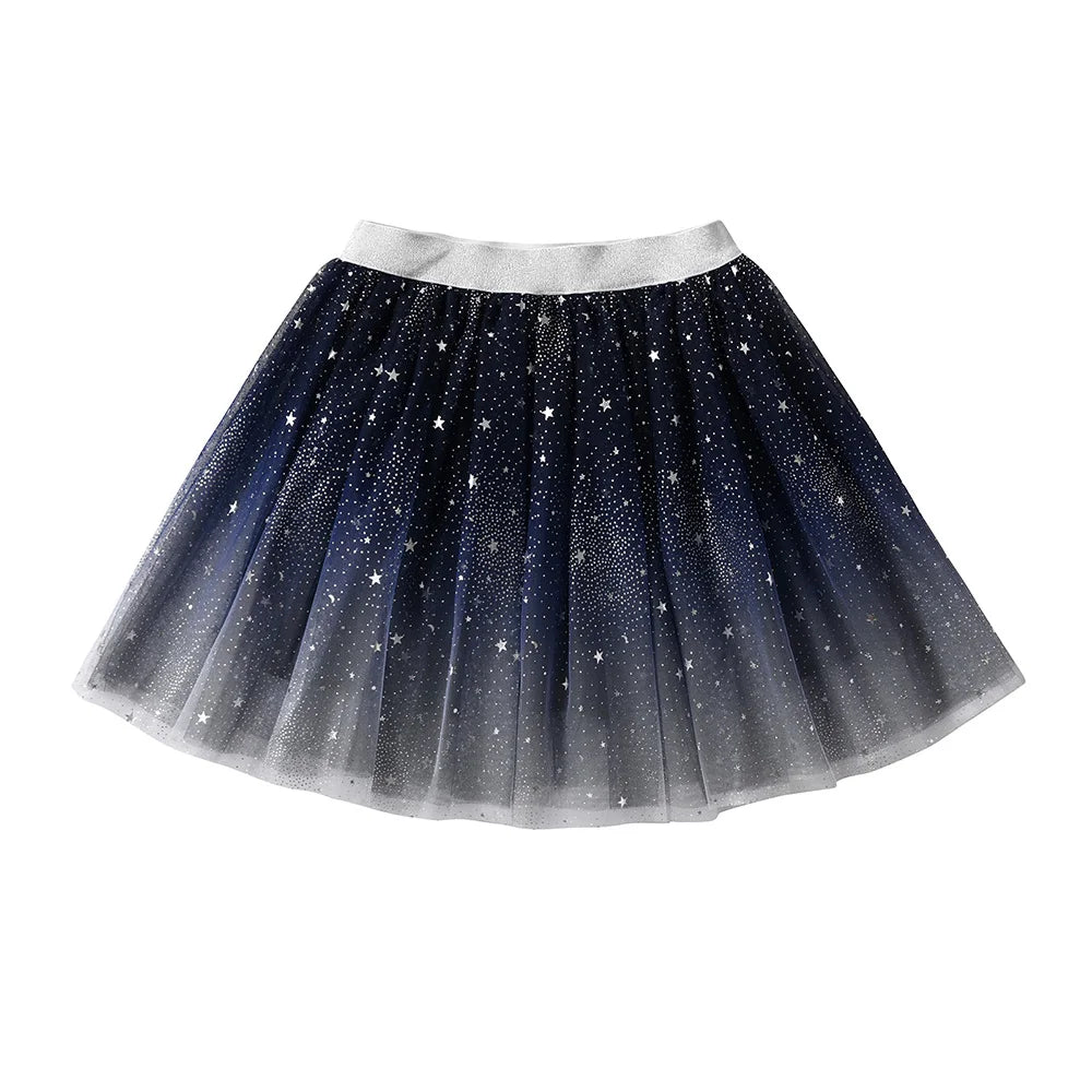 VIKITA Girls Gradient Dress Kids Star Sequined Appliqued Shiny Princess Dresses Kids Mini Ballet Mesh Skirts Children Clothes