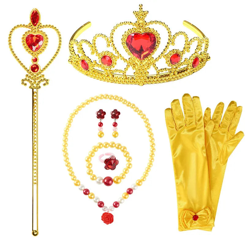 Disney Beauty and the Beast Princes Belle Role Play Headwear Cosplay Costume Accessory Wig Hairpin Crown Birthday Party Dress up