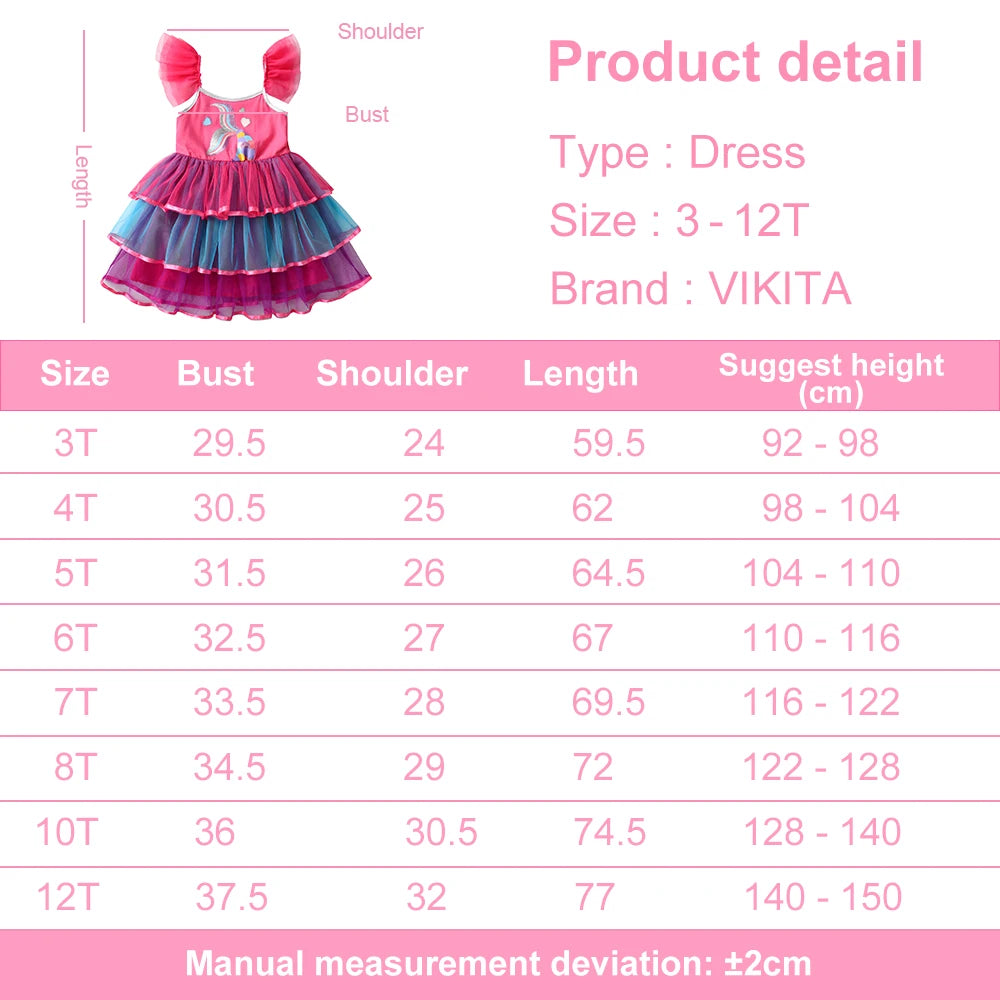 VIKITA Girls Suspenders Dress Children Mermaid Print Cartoon Summer Dresses Kids Birthday Party Prom Gown Princess Tutu Dresses