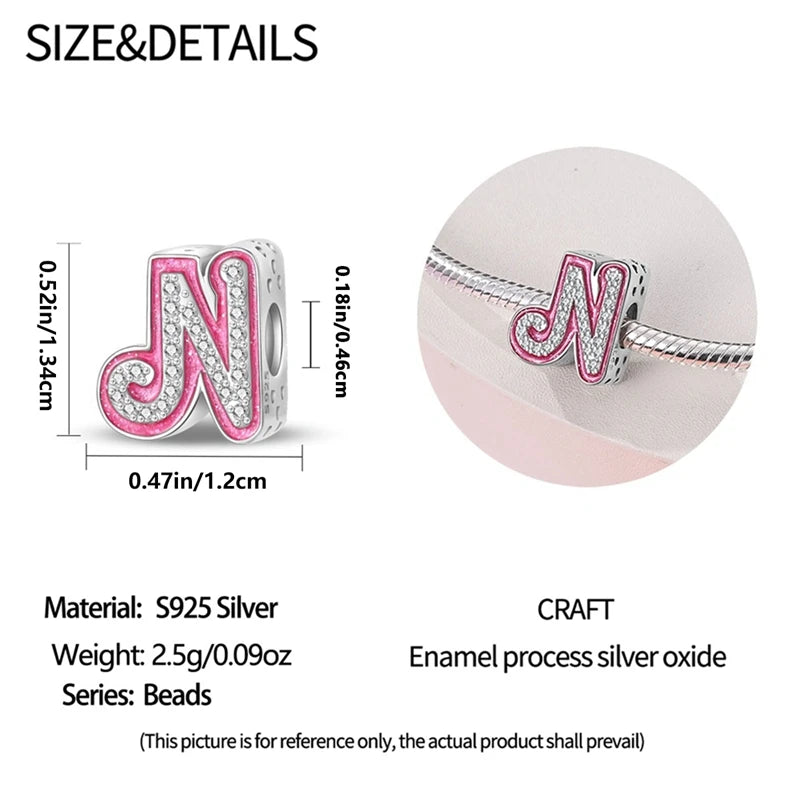 Pink Girl Series 925 Sterling Silver Alphabet Charms Beads Cute Letter Fit Original Bracelet Bangle Necklace DIY Jewelry