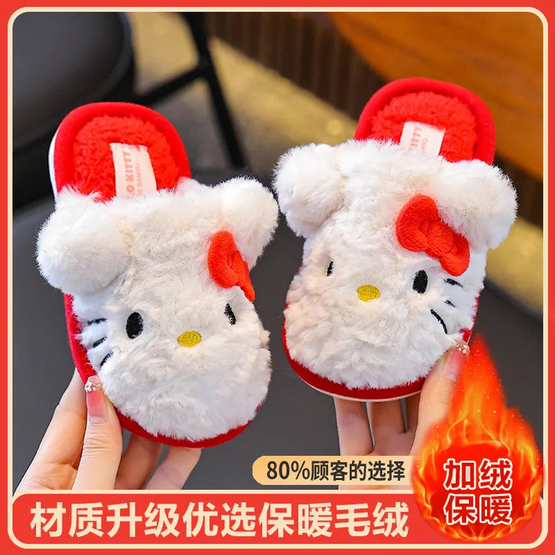 Kids'Slippers House Shoes Cotton Cartoon Kuromi Winter Shoes For Girls Warm Anti-slip Soft Bottom Purple Pink Shoes Size 24-39