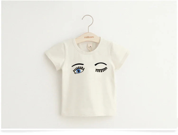 2025 Summer 2 3 4 6 8 10 Years Children Cotton Cartoon Star Bird Cat Rabbit Animal Print Short-Sleeve T-Shirt For Kids Baby Girl