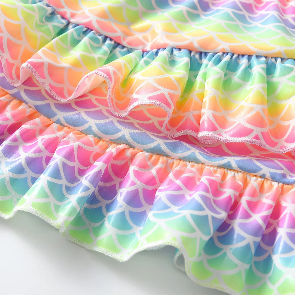 VIKITA Kids Rainbow Mermaid Tiered Ruffle Skirt Girls Cute Fashion Colorful Shiny Party Traval School Dance Princess Mini Skirts