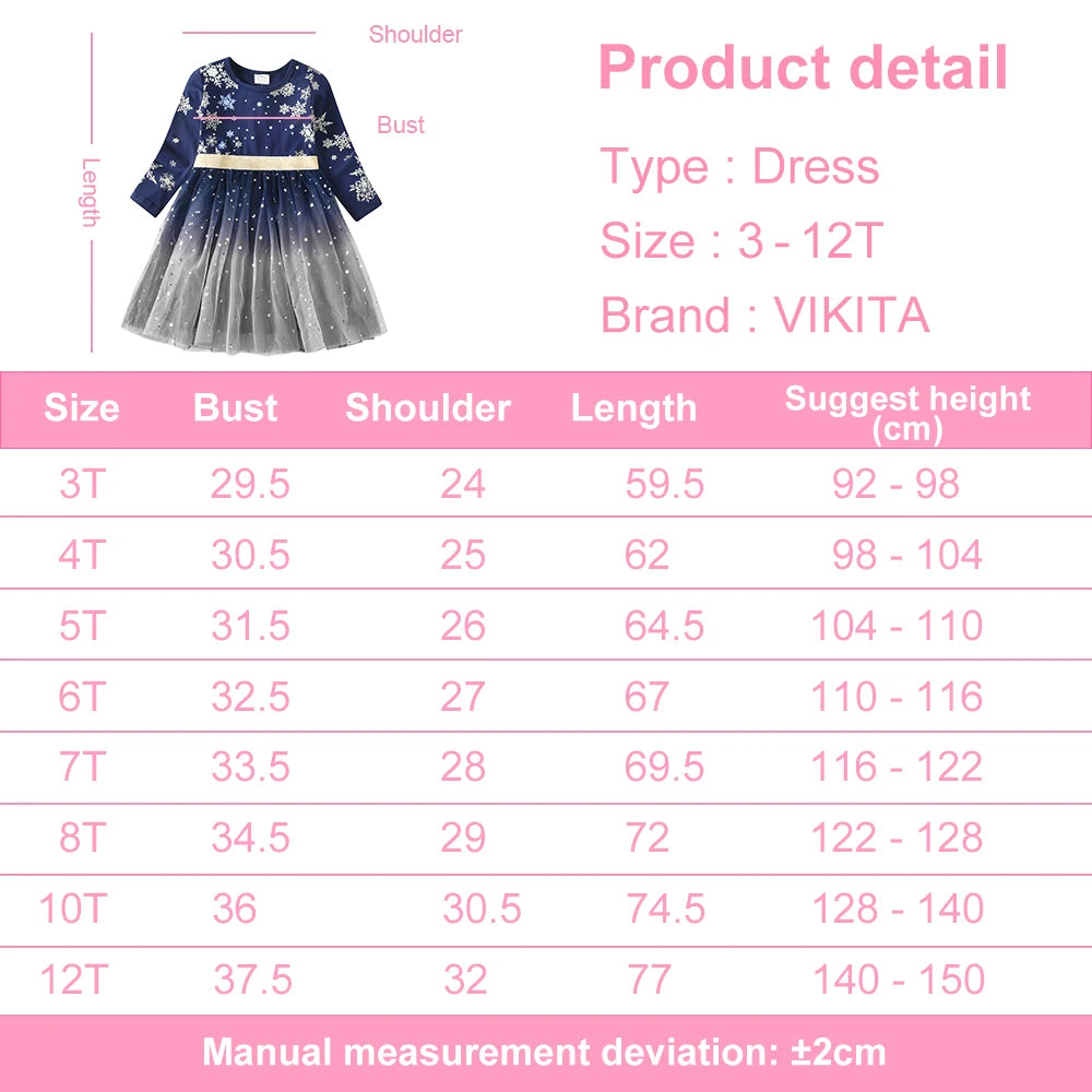 VIKITA Girls Snowflakes Print Christmas New Year Gift Dress Girls Autumn Winter Long Sleeve Gradient Princess Party Dresses