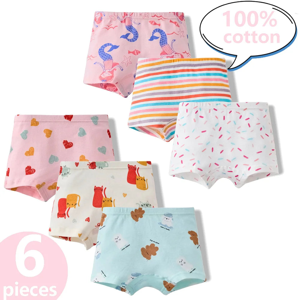 3/6 Pcs Children's Girls Panties Sets 100% Cotton Pretty Cartoon Unicorn Print Underwear For Girl Infant Undies Boxer Breathable