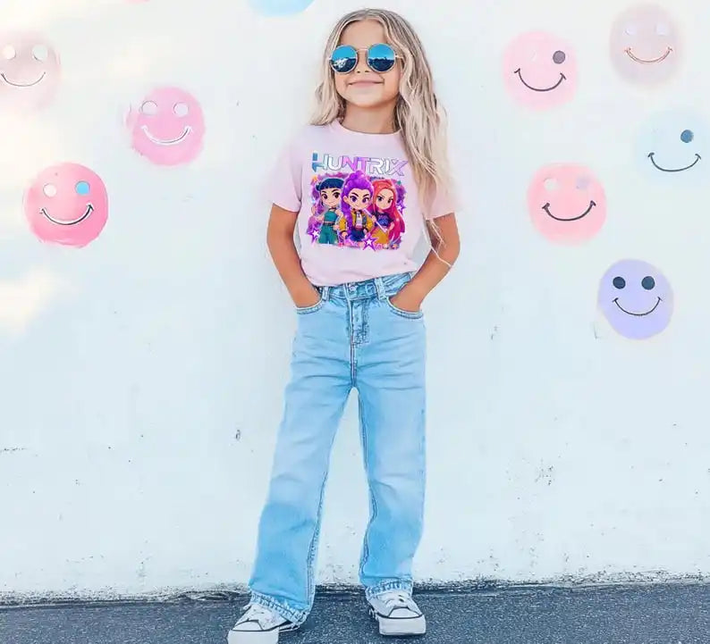 2025 Hot Huntrix Kpop Demon Hunters T-Shirt for Boys Girls Fans Gift Summer Crew Neck Short Sleeve Tees Fashion Kids T-shirt