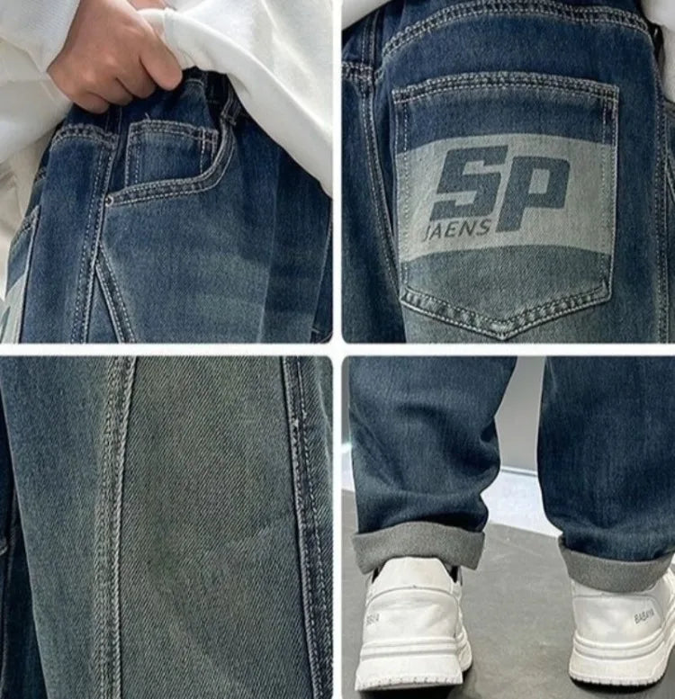 2025 New Korean Style Boys Jeans Spring Autumn Loose Fit Elastic Casual Kids Big Kids Fashion Trendy Jeans