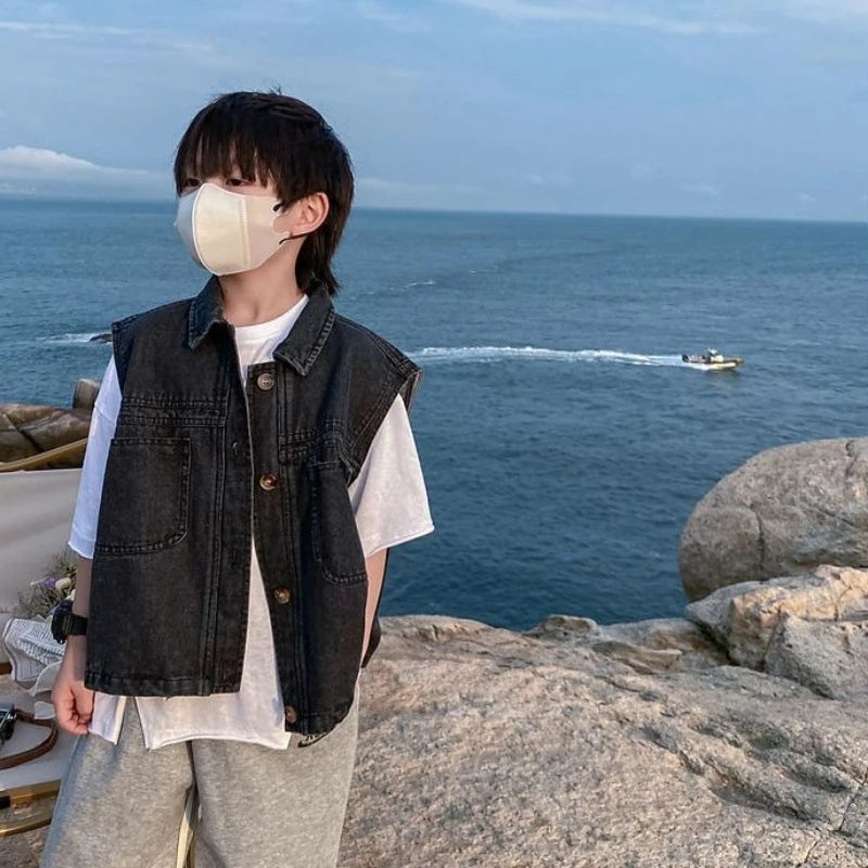 2025 New Boys Denim Vest Sleeveless Toddler Boys Spring Autumn Stylish Kids Jacket