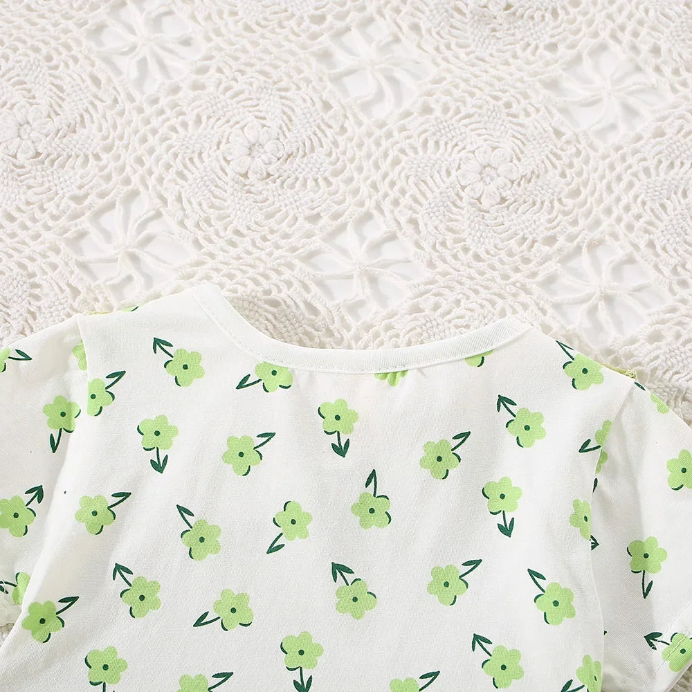 (0-3 Years Old) Summer Baby Girl Cotton Flower Fake Two-Piece Shoulder Strap Dress Girl Cute Short Sleeved Dress