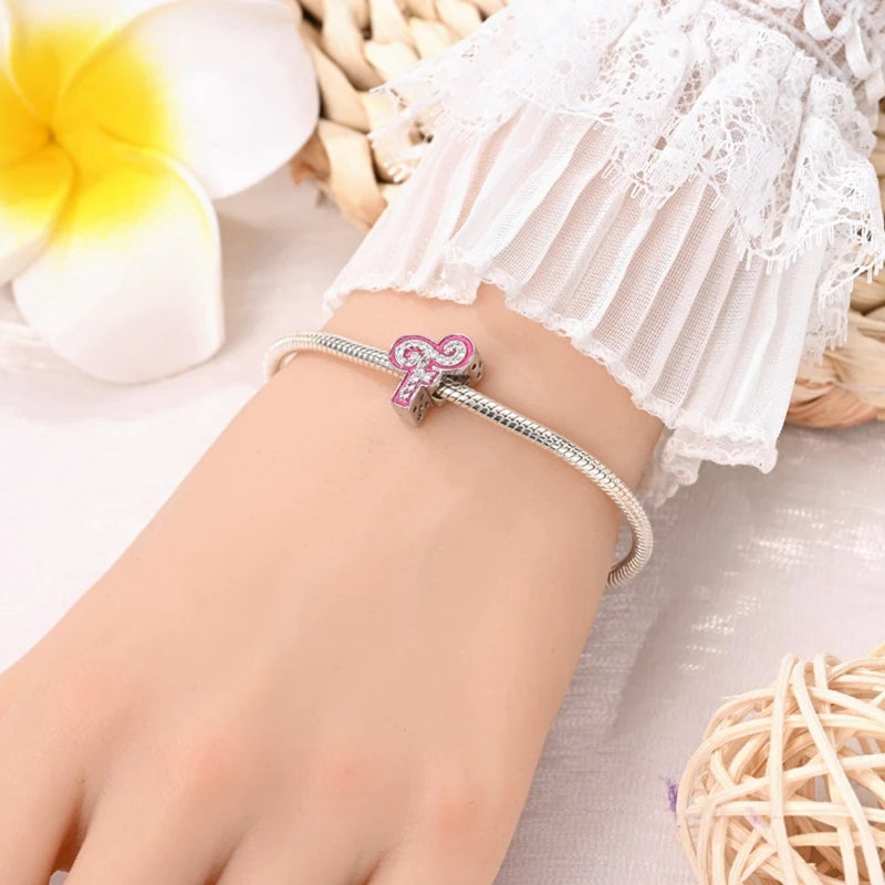 Pink Girl Series 925 Sterling Silver Alphabet Charms Beads Cute Letter Fit Original Bracelet Bangle Necklace DIY Jewelry