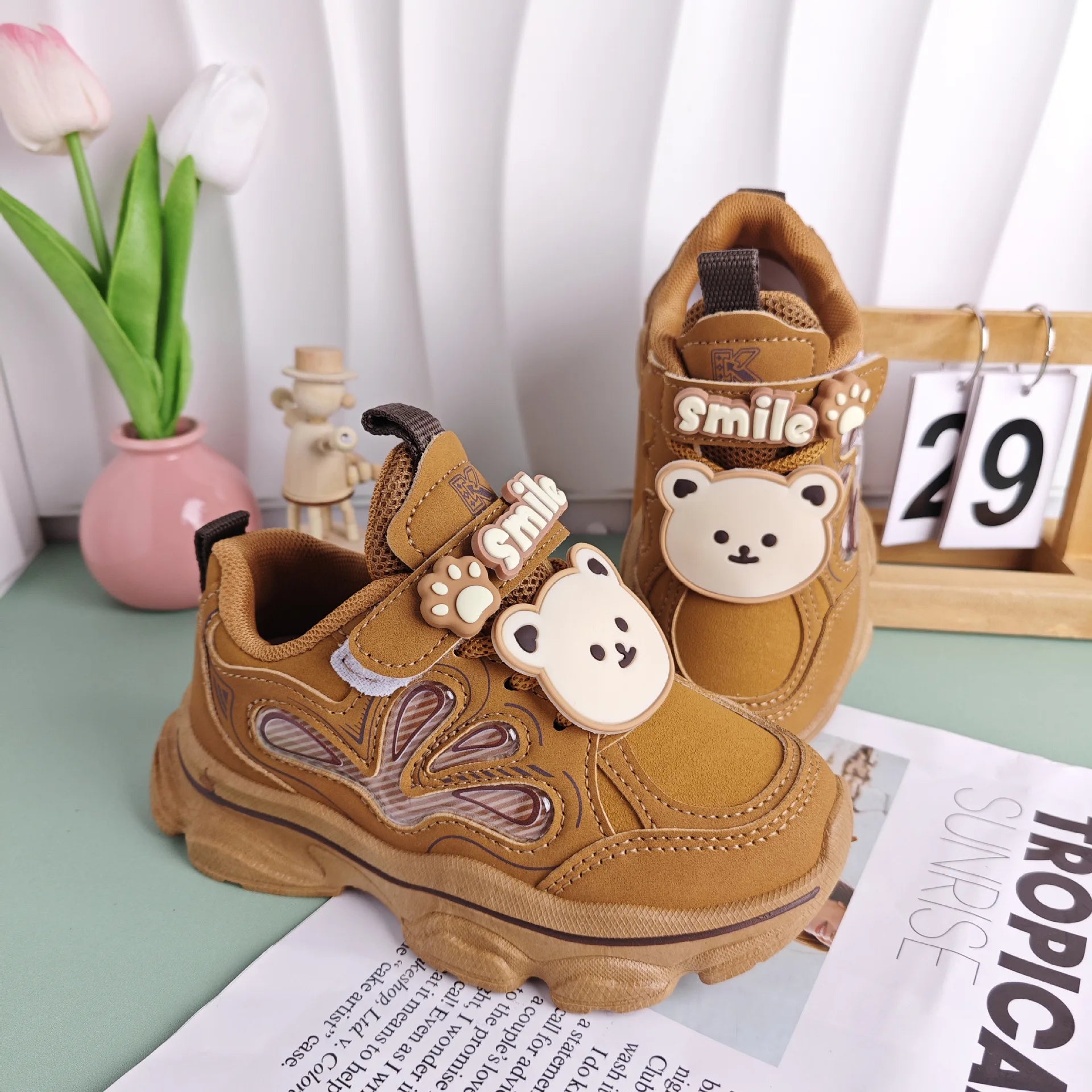 Kids'Casual Shoes Children Cartoon PU Leather Spring Fashion Outdoor Sneakers Breathable Anti-slip Purple Khaki Size 26-37