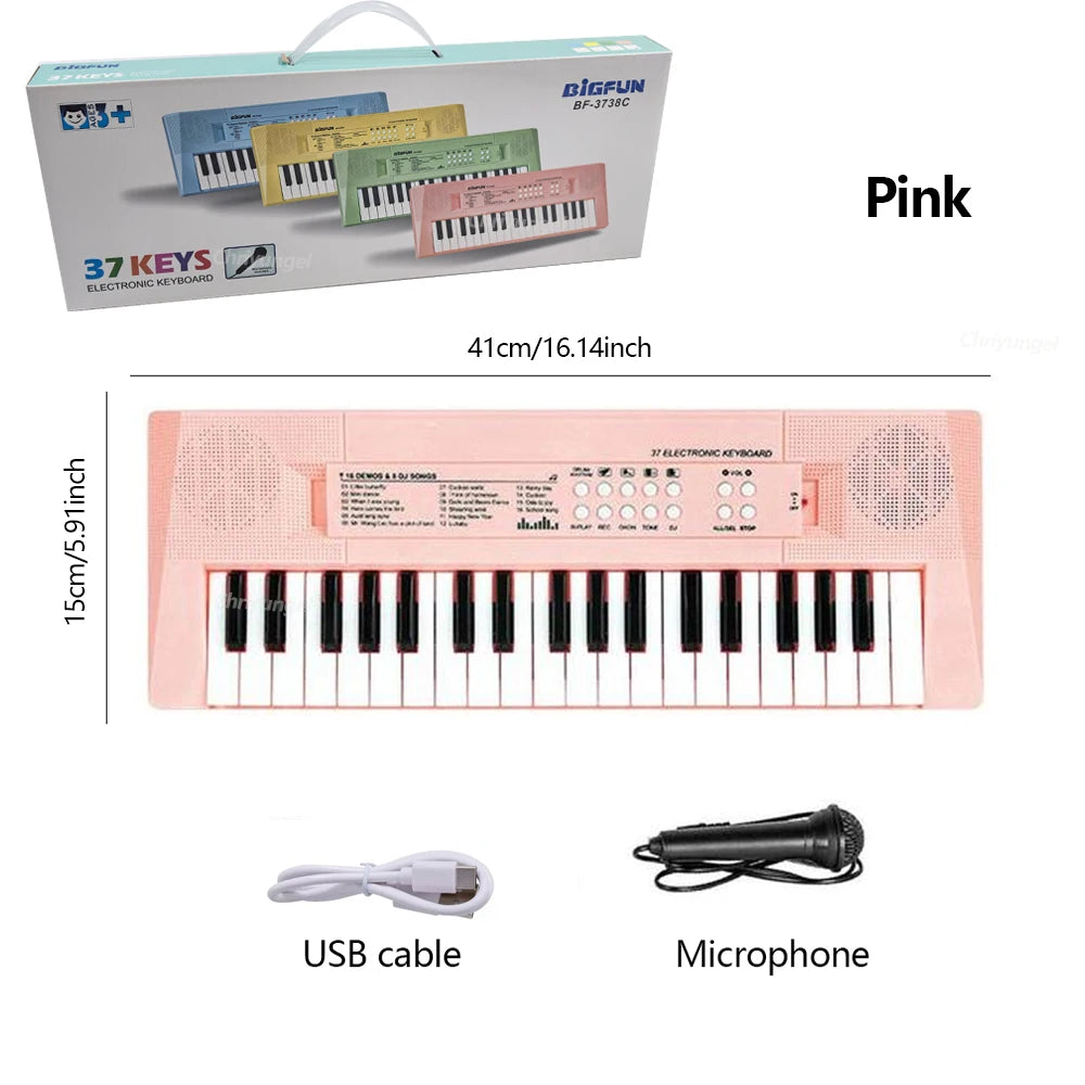 37 Keys Kids Electronic Piano with Microphone Educational Toys Musical Instrument for Kids Toddlers Boys Girls Birthday Gift