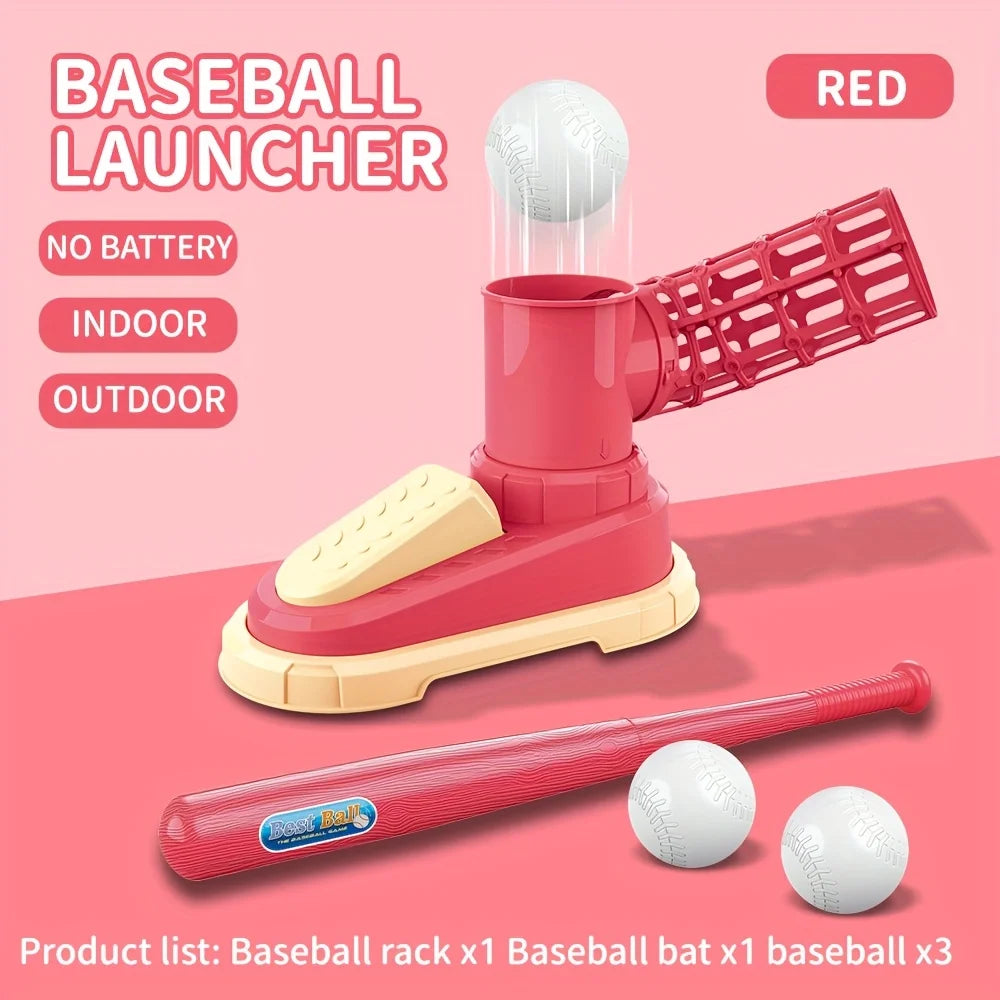 Baseball Tee T-Ball Set for Kids Toddler Baseball Set with Step-On Pitching Machine Pop Up Balls Outdoor Christmas Gift for Boys