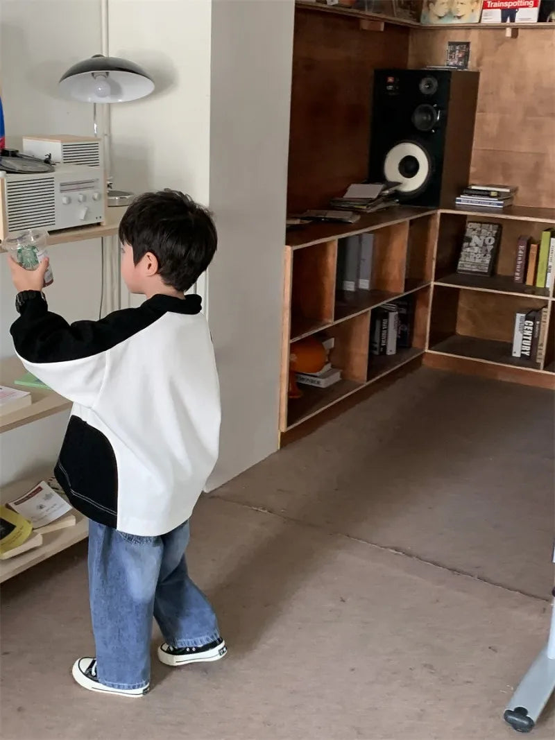 Boys' 2025 Spring/Autumn New Arrival Cotton Punk-Style Street-Savvy Trendy Polo Collar Sweatshirt - Stylish Baby Boys' Top