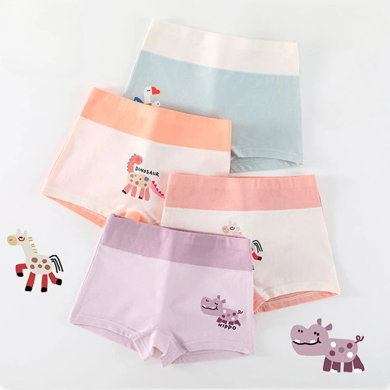 4PCS Girls High Waist Cotton Panties Kid Thin Breathable Soft Antibacterial Knickers Cute Print Briefs 3+y Young Child Underwear