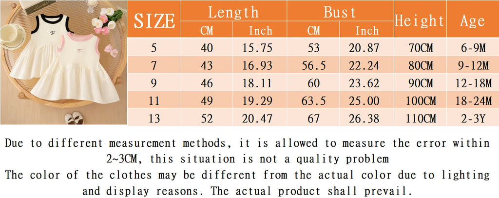 Summer New Sports Style Baby Girl Dress, Soft And Breathable Children'S Sleeveless Clothes (6 Months -3 Years Old)