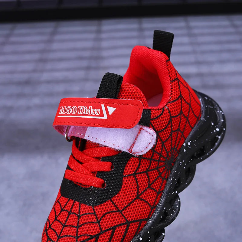 Disney LED Casual Sneakers Spider-Man Red Black For Spring Boys Mesh Outdoor Shoes Children Lighted Non-slip Shoes Size 21-30