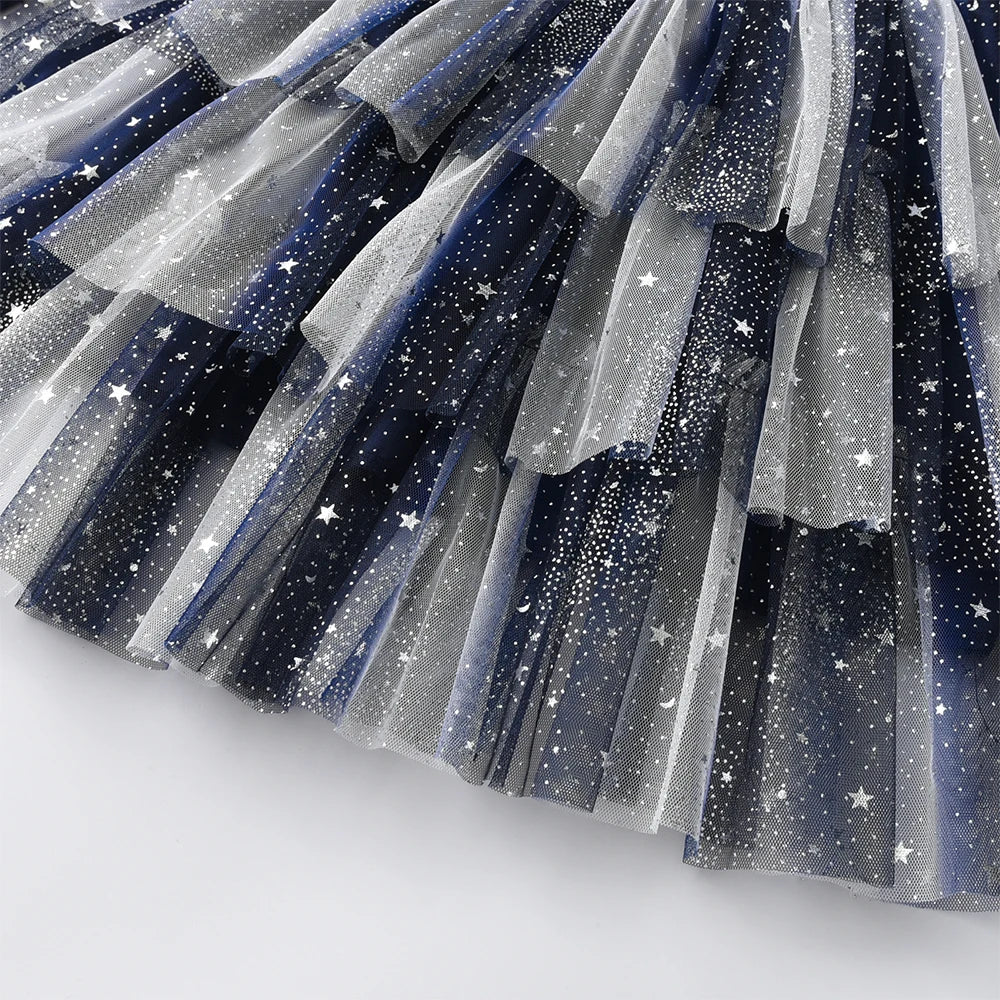 VIKITA 2024 Christmas Princess Dress Snowflake Printed Kids Dresses For Girls Cartoon Children Dresses New Year Party Vestidos