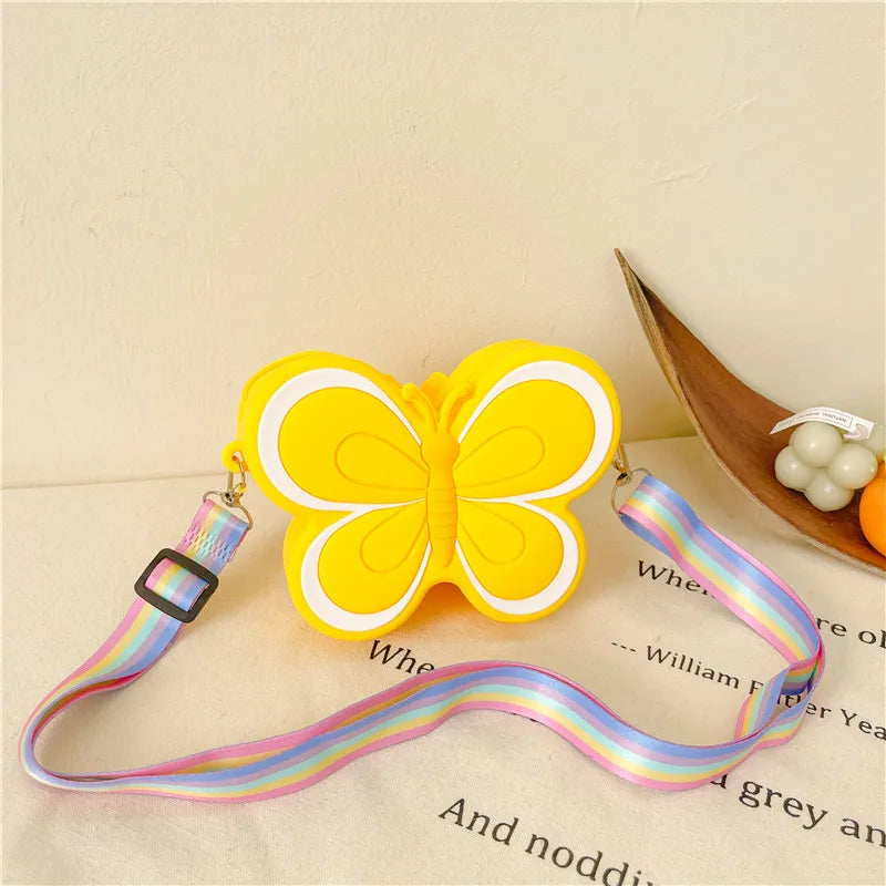 Lovely Bow Children's Silicone Shoulder Bags Cute Butterfly Shape Baby Girls Crossbody Bag Candy Color Kids Small Coin Purse
