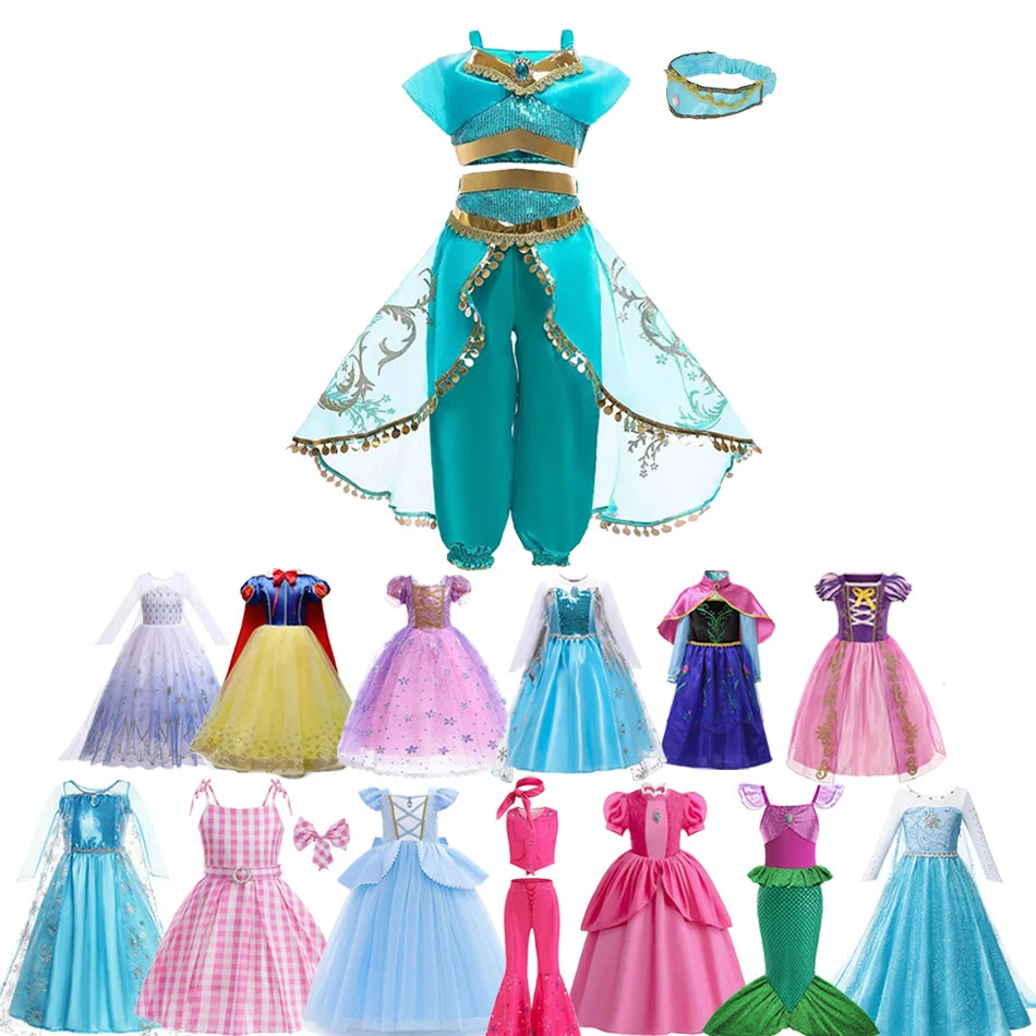 Girls Snow Queen Elsa Anna Kids Costumes For Girls 2024 Carnival Party Prom Gown Children Clothing Frozen Jasmine Princess Dress