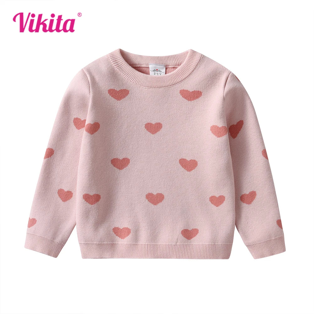 VIKITA Teenagers Pink Sweaters Girls Heart Shape Costumes Fall Spring Winter Knitted Fashion Blouses Sweaters Casual Wear Tops