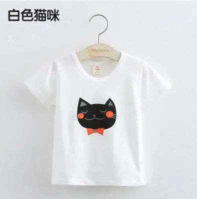 2025 Summer 2 3 4 6 8 10 Years Children Cotton Cartoon Star Bird Cat Rabbit Animal Print Short-Sleeve T-Shirt For Kids Baby Girl