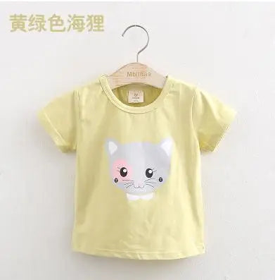 2025 Summer 2 3 4 6 8 10 Years Children Cotton Cartoon Star Bird Cat Rabbit Animal Print Short-Sleeve T-Shirt For Kids Baby Girl
