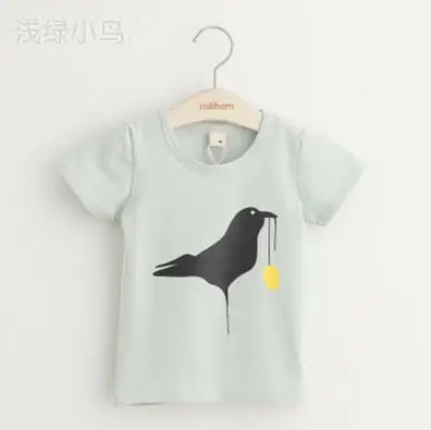 2025 Summer 2 3 4 6 8 10 Years Children Cotton Cartoon Star Bird Cat Rabbit Animal Print Short-Sleeve T-Shirt For Kids Baby Girl