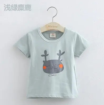 2025 Summer 2 3 4 6 8 10 Years Children Cotton Cartoon Star Bird Cat Rabbit Animal Print Short-Sleeve T-Shirt For Kids Baby Girl