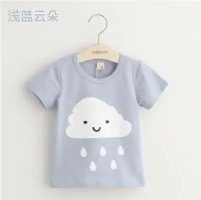 2025 Summer 2 3 4 6 8 10 Years Children Cotton Cartoon Star Bird Cat Rabbit Animal Print Short-Sleeve T-Shirt For Kids Baby Girl