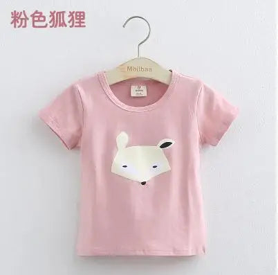 2025 Summer 2 3 4 6 8 10 Years Children Cotton Cartoon Star Bird Cat Rabbit Animal Print Short-Sleeve T-Shirt For Kids Baby Girl