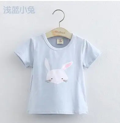 2025 Summer 2 3 4 6 8 10 Years Children Cotton Cartoon Star Bird Cat Rabbit Animal Print Short-Sleeve T-Shirt For Kids Baby Girl